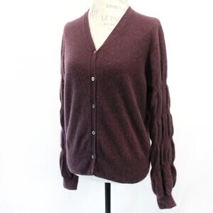 Neiman Marcus 2-ply 100% Cashmere Brown Sweater Cardigan Old Money Sleeve XL
